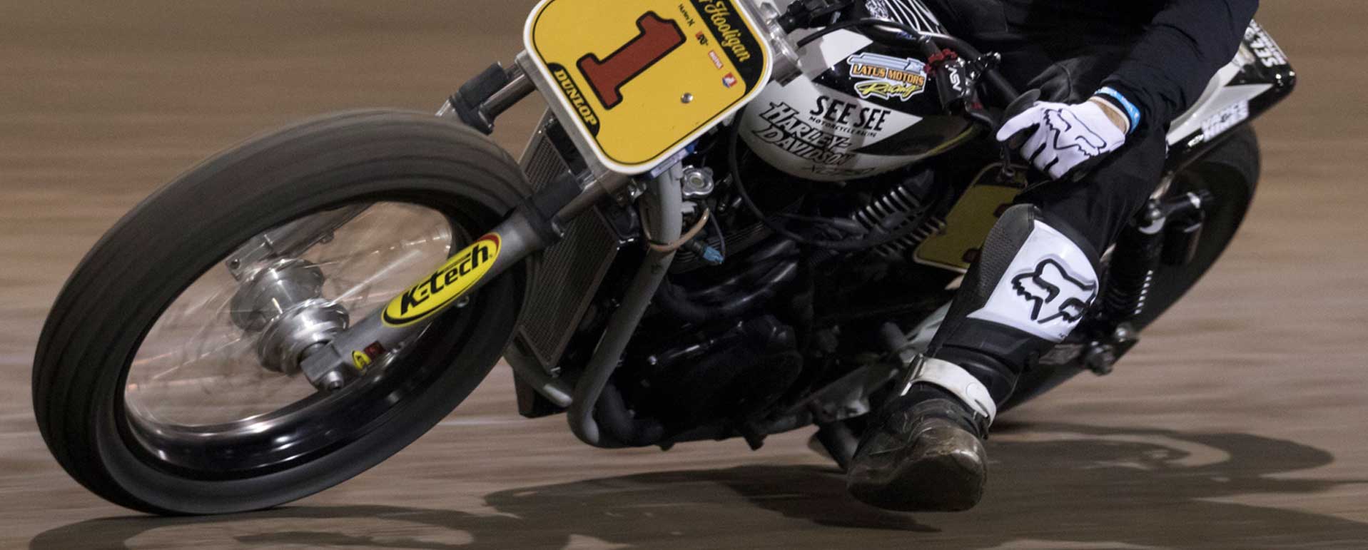 Salem, Oregon The 1 Pro motorcycle flat track racing round 1 of Super Hooligan National Championship and put on by The 1 Pro Moto Show in Portland rider is Andy DiBrino, 2017 Super Hooligan National Champion