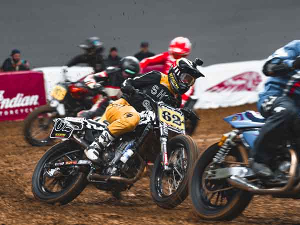 Oregon's own Andy DiBrino wins first ever Nitro World Games RSD Super Hooligan Flat Track Race on the podium after the race.