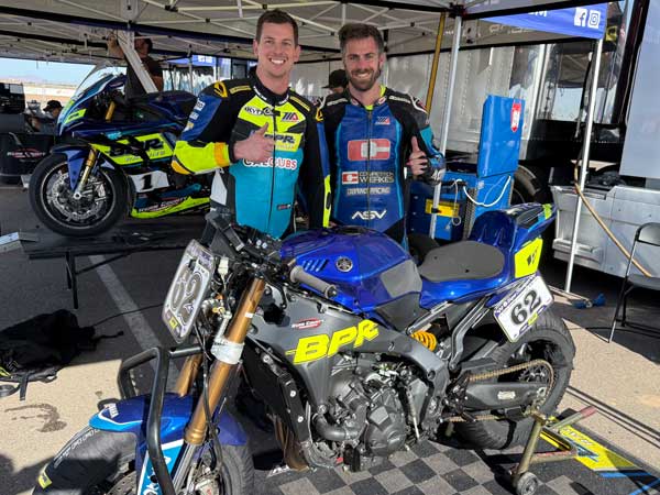 Andy DiBrino pictured with his BPR Racing Yamaha MT-09 and BPR Racing owner and teammate Bryce Prince Kornbau
