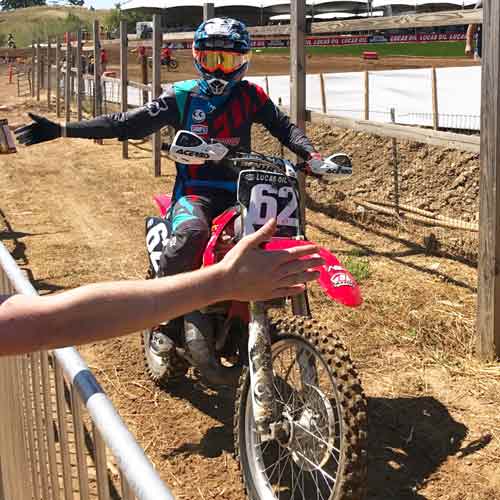 Andy riding electric Alta Motors bike at  National opener at Hangtown Classic Pro Motocross series.