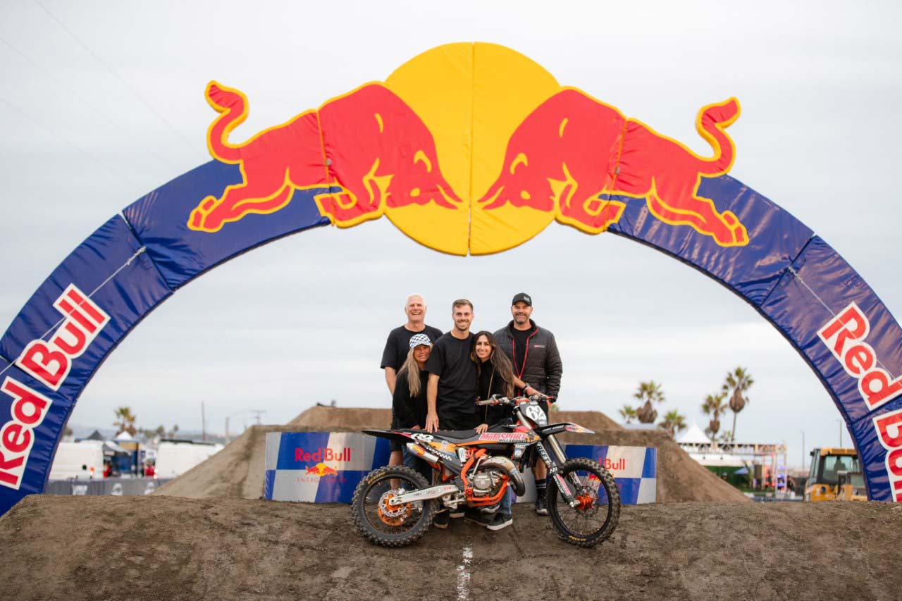 Andy DiBrino pictured with his support crew, his parents, girlfriend and EDR Performance chief Eric Dorn at the Red Bull Straight Rhythm supercross track