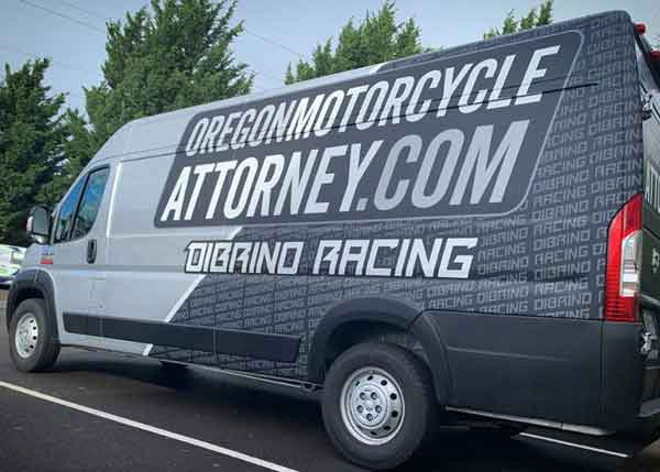 Andy DiBrino Racing and OregonMotorcycleAttorney.com Michael Colbach new van for races
