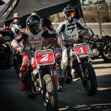 Andy DiBrino and road racer Josh Herrin lined up for Super Hooligan qualification round at Moto Beach Classic finale of RSD Super Hooligan series