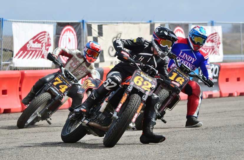 Andy battling a bunch of hooligan motorcycle racers at this year's national championship finale on an oval flat track