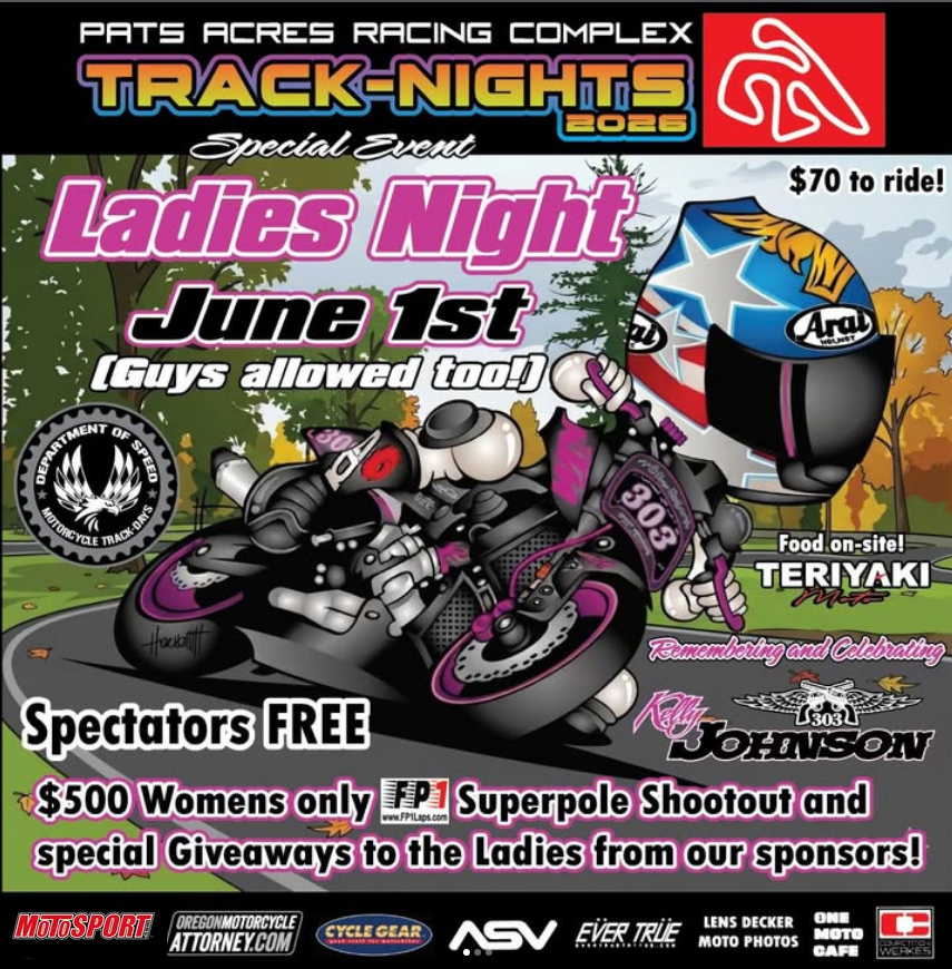 Andy DiBrino coaching and track day with a special event to celebrate the life of Kelly Johnson, motorcycle rider and friend of Andy's who died at Portland International Raceway at an Oregon Motorcycle Road Racing Association race OMRRA and the PIR need quest for air fence.  Fastest ladies pole race contest sponsored by Mike Colbach