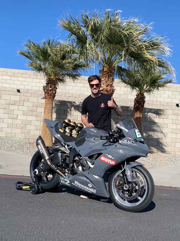 Andy DiBrino Warren Brones' 2019 Kawasaki Ninja 636   motorcycle after a successful  Chuckwallla Valley Raceway motorcycle racing weekend in the 600cc and 1000cc races
