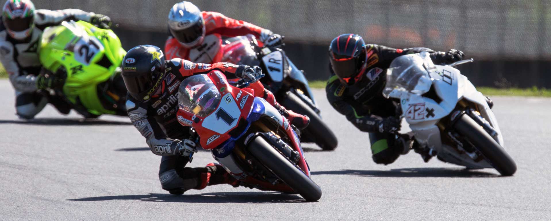 Andy DiBrino on his R1 at Portland International Raceway round 2 OMRRA championship series, leaned hard, going fast into turn