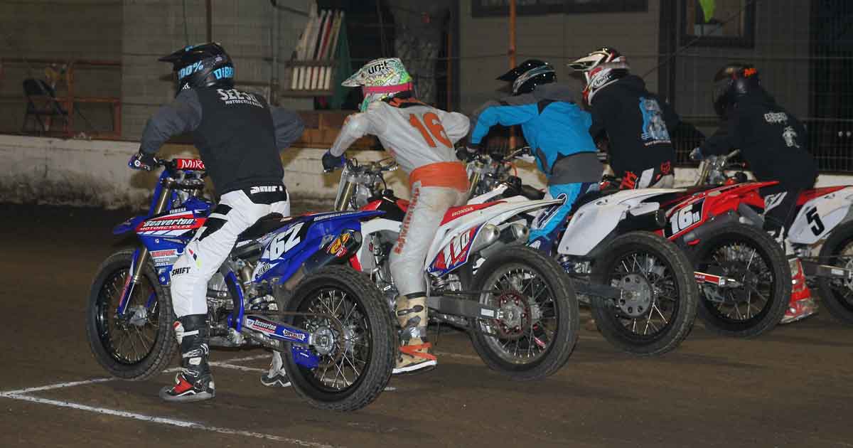 Start of a flat track race at Salem Speedway - Andy is #62
