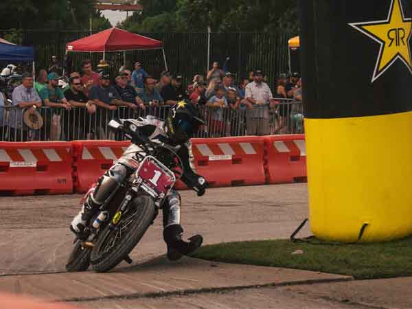2018 RSD Super hooligan AMA national championship Andy DiBrino defending the #1 plate from 2018 and 2019 pictured racing in downtown Tulsa Oklahoma Mayo Moto Street Classic.