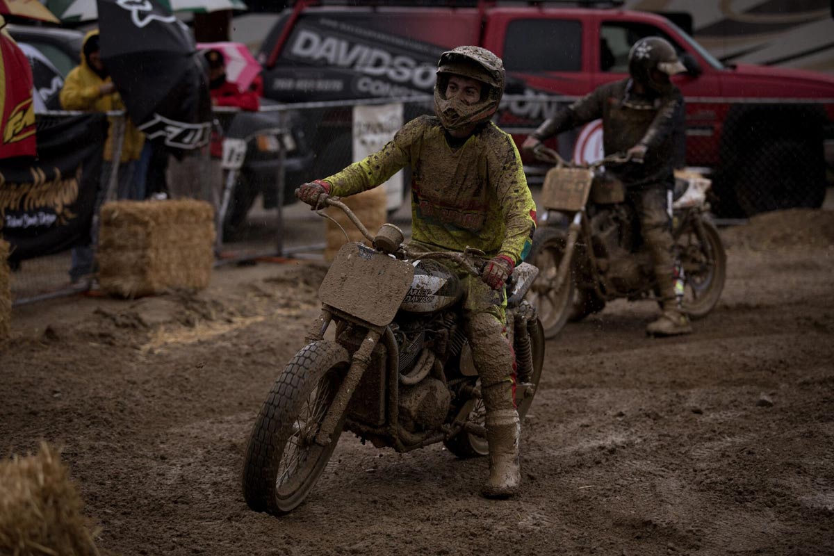 Andy DiBrino takes the win at Day In The Dirt 19th running in the Super Hoooligans event covered in mud and grinning.